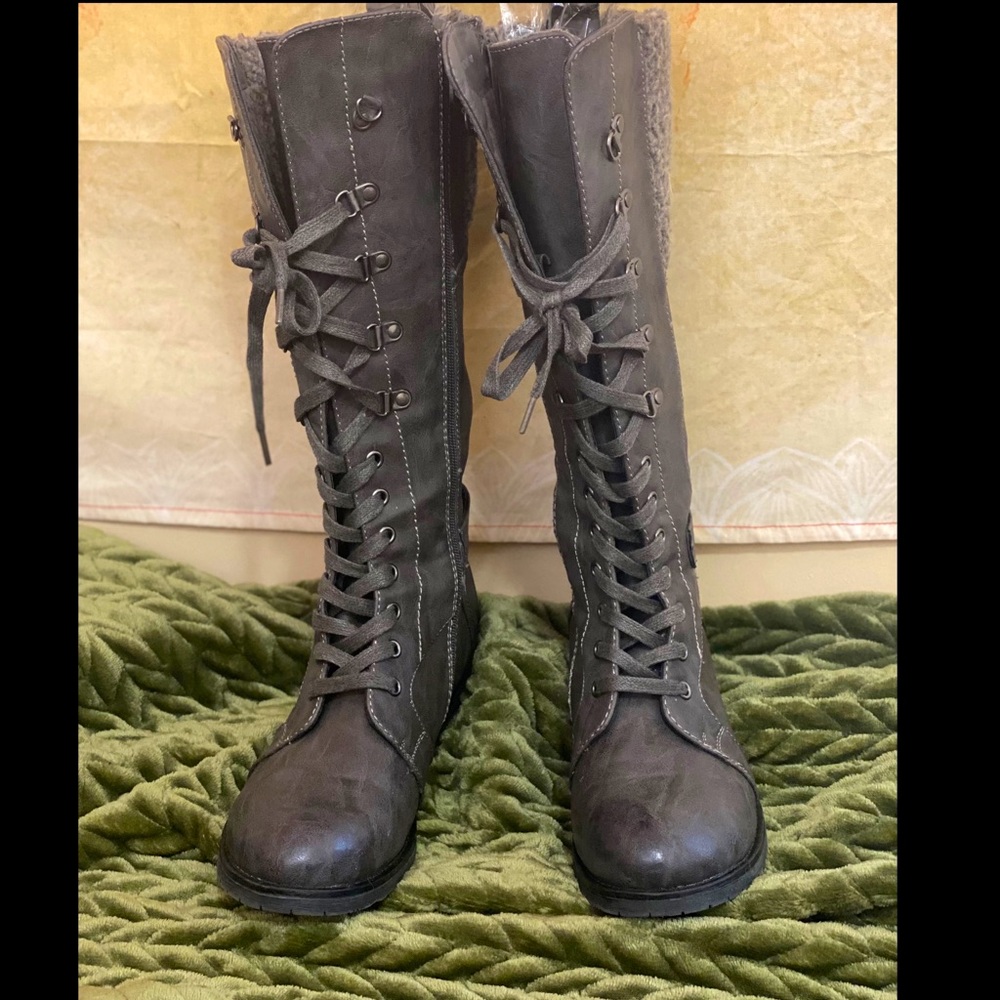 Grey Calf Length Boots.